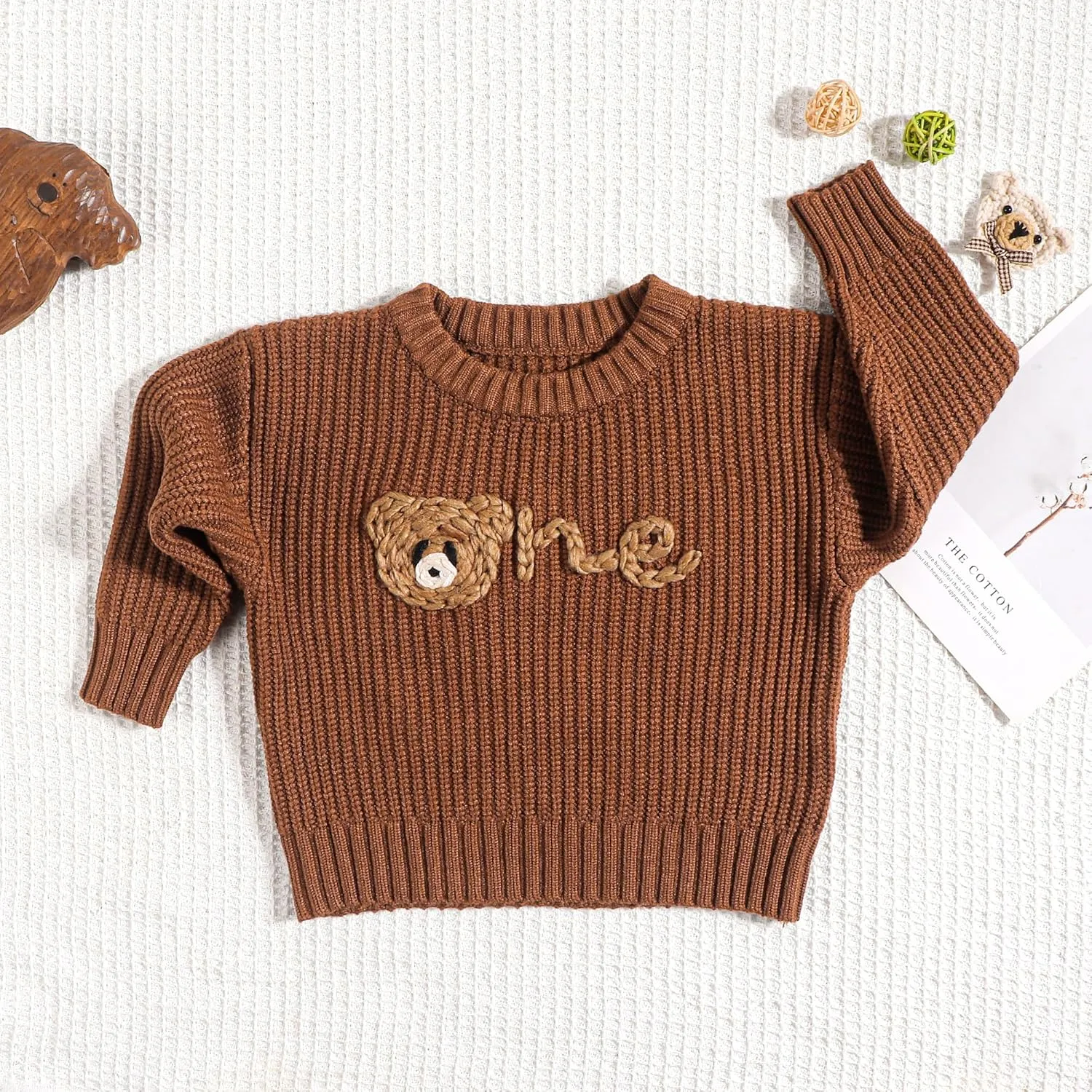 1st First Birthday Outfit Girl Boy One Sweater Embroidery Knit Pullover Fall Winter Clothes with Baby Gift Bag