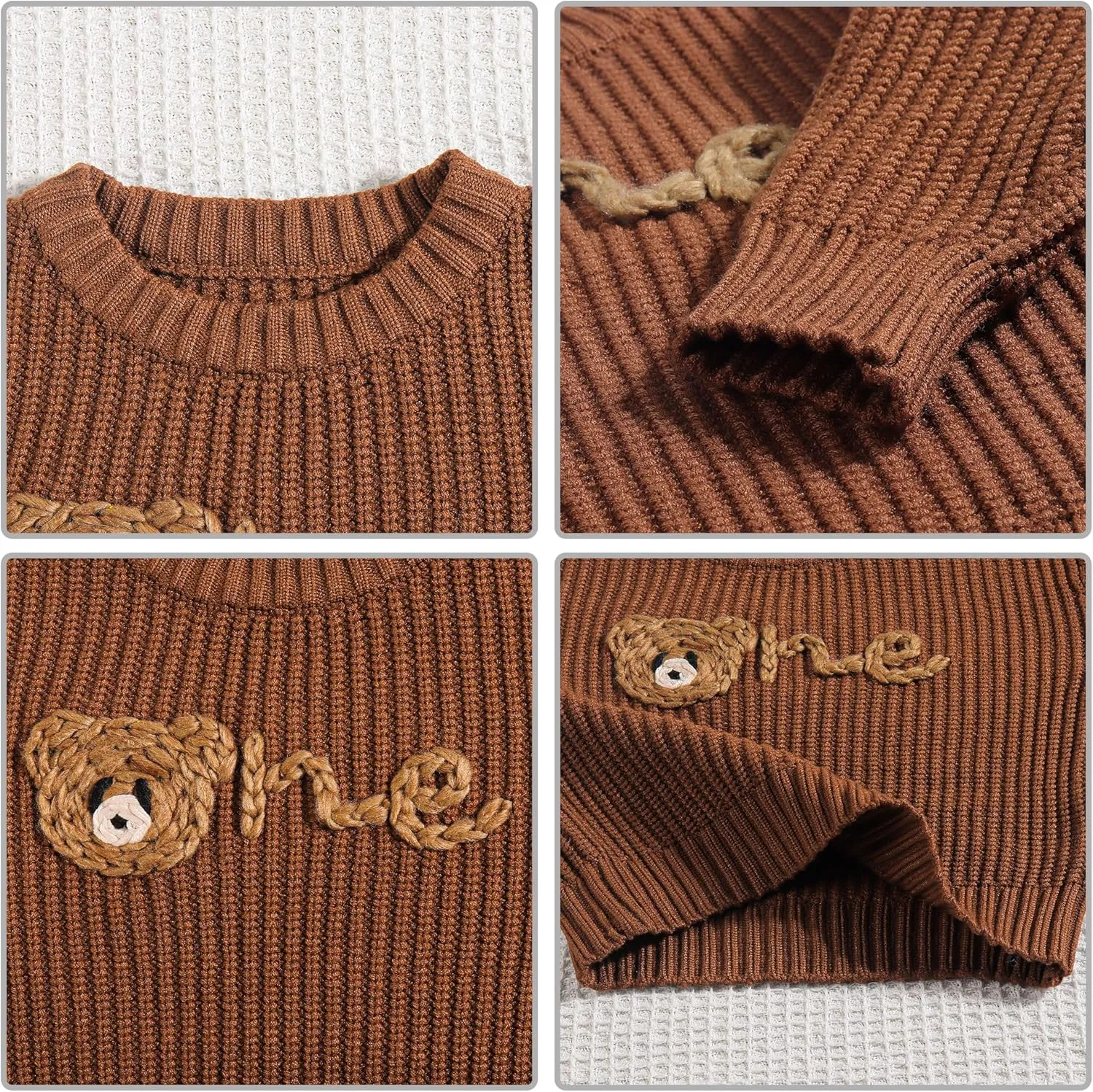 1st First Birthday Outfit Girl Boy One Sweater Embroidery Knit Pullover Fall Winter Clothes with Baby Gift Bag