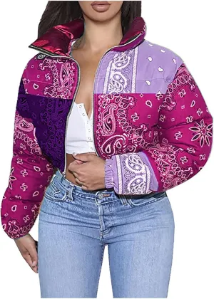 2024 Fleece Jacket Puffer Coat Women Long Sleeve Puffer Jacket Padded Coat Heated Comfort Padded Jacket Cropped Fuzzy Casual Winter Fall Stand Collar Zipper Camo Zip Up Quilted Outwear