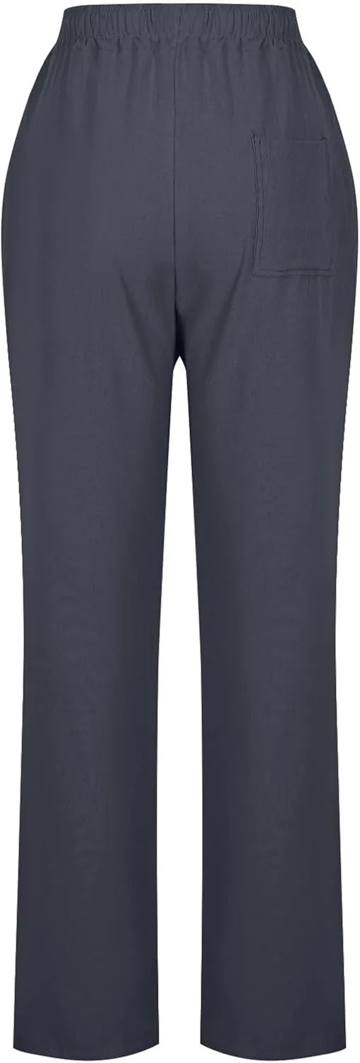 2025 Women Summer Lounge Pants High Waisted Cotton Linen Palazzo Pants Wide Leg Long Trousers with Pockets Fit Slacks