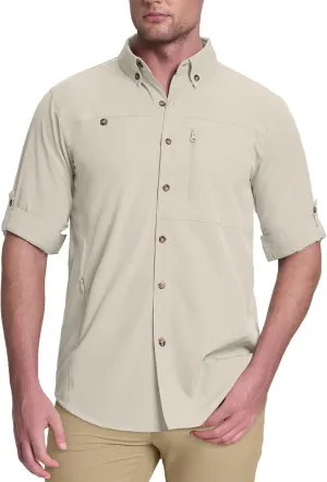 33,000ft Men's UPF 50  UV Protection Long Sleeve Hiking Shirts Breathable Quick Dry Fishing Shirts for Safari, Outdoor