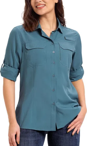 33,000ft Women's UPF 50  UV Long Sleeve Sun Protection Safari Shirts Quick Dry Outdoor Fishing Hiking Travel Shirt