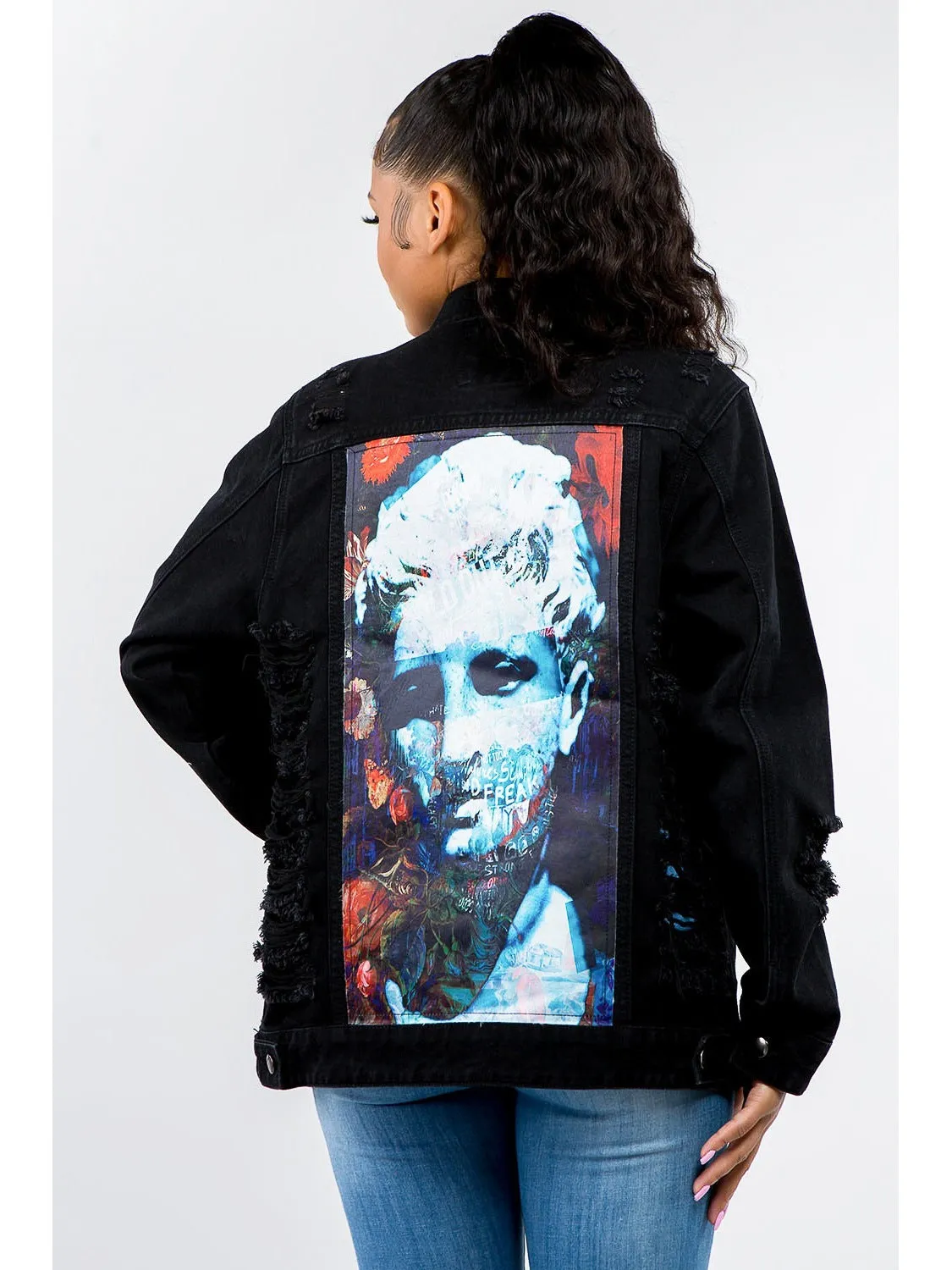 American Bazi Full Size Button Up Distressed Denim Jacket