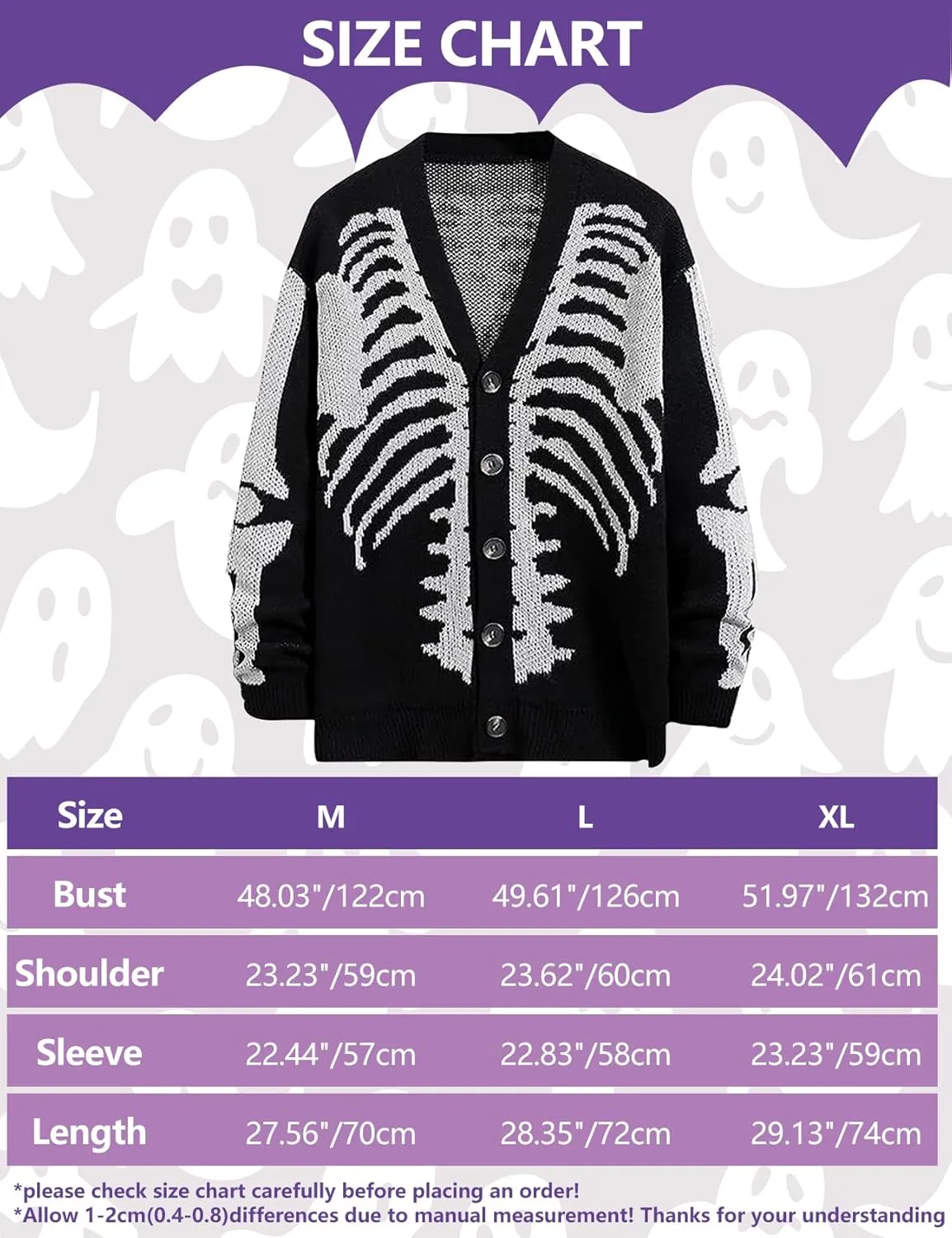Arssm Men Skeleton Cardigan Sweater Oversized Fall Graphic Long Sleeve Knit Y2K Button Down V Neck Sweater Outwear