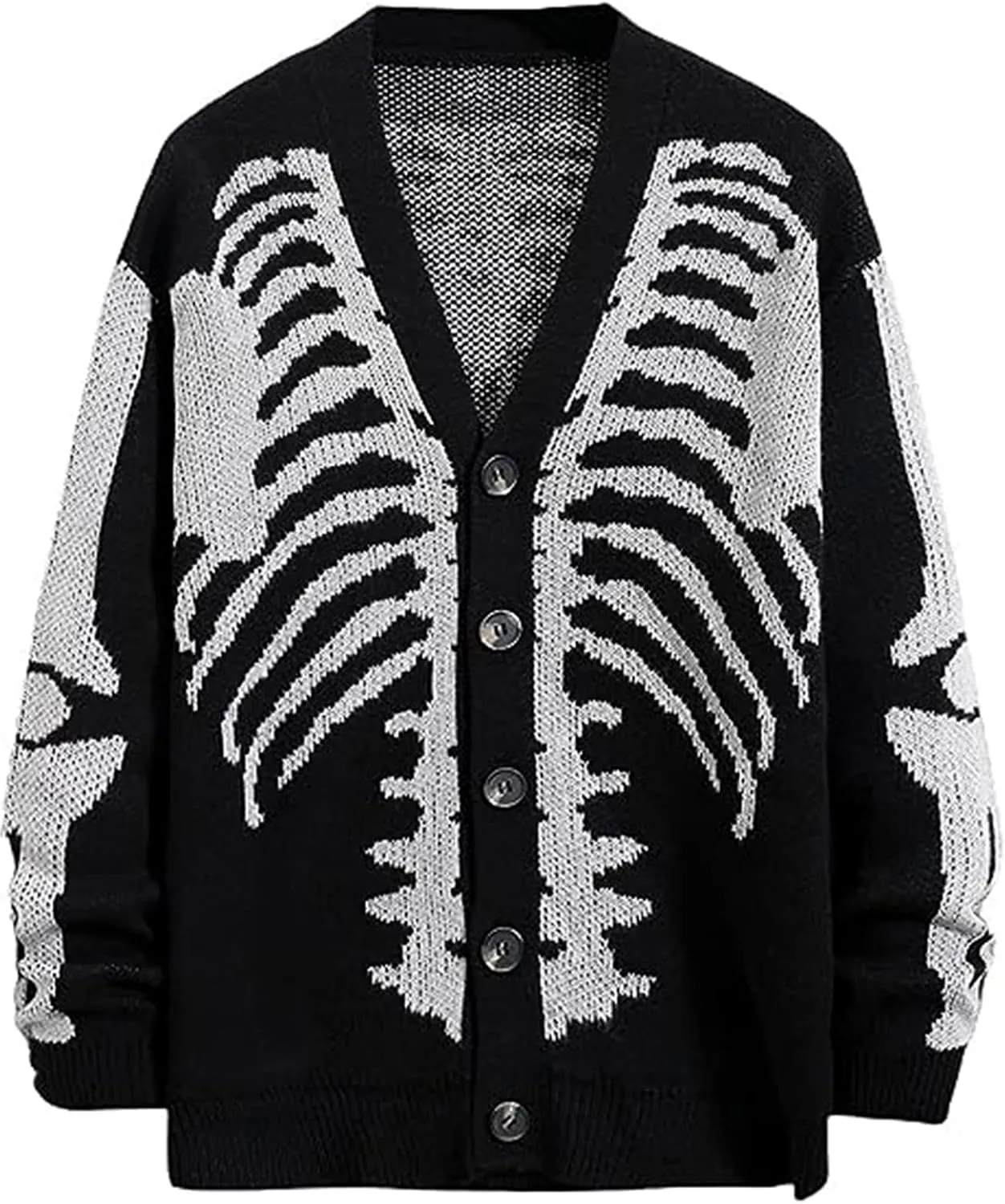 Arssm Men Skeleton Cardigan Sweater Oversized Fall Graphic Long Sleeve Knit Y2K Button Down V Neck Sweater Outwear