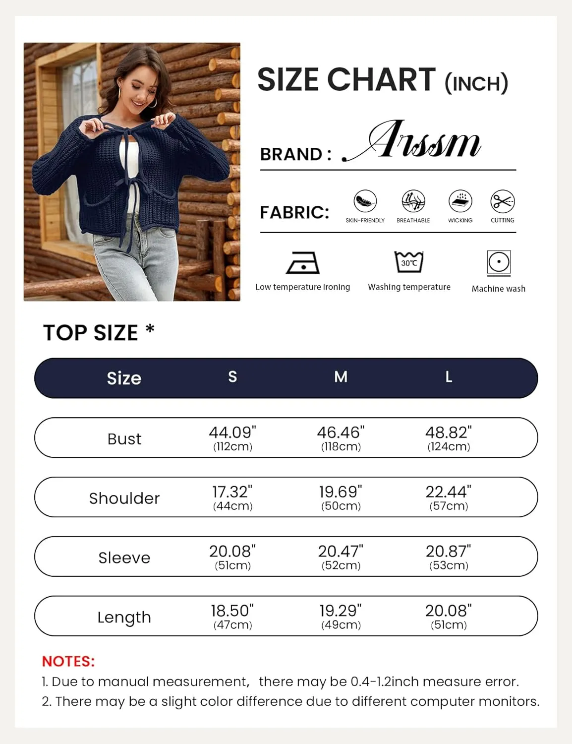 Arssm Womens Tie Front Cardigan Sweaters Cropped Chunky Open Front Knit Sweater Long Sleeve Loose Cardigan Outerwear