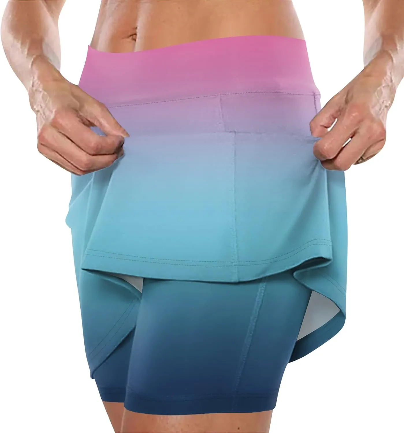 Athletic Skorts for Woman Hight Waist Solid/Gradient Skirts Elastic Tennis Yoga Shorts Tummy Control Skinny Joggers