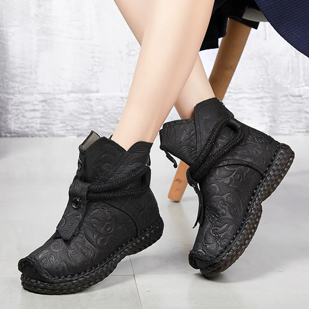 Autumn Winter Soft Bottom Leather Women's Boots