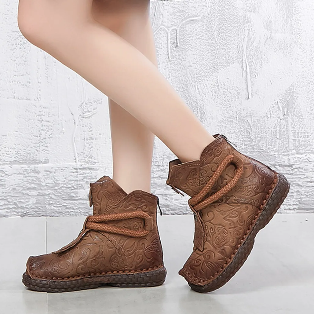 Autumn Winter Soft Bottom Leather Women's Boots
