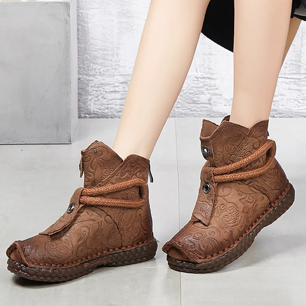 Autumn Winter Soft Bottom Leather Women's Boots