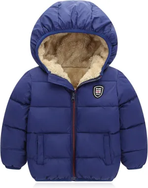 Baby Boys Girls Winter Jacket Fleece Lined Down Cotton Windproof Warm Hooded Puffer Coats