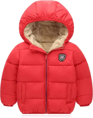 Baby Boys Girls Winter Jacket Fleece Lined Down Cotton Windproof Warm Hooded Puffer Coats