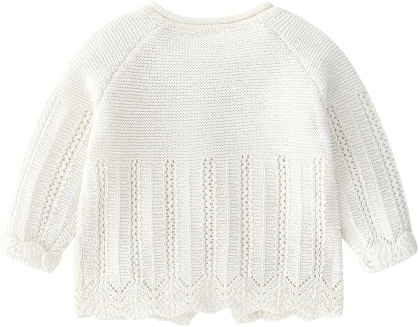 Baby Girls Knitted Cardigan Sweater Crewneck Knit Crochet Button Closure Cardigan Tops Coat Outwear for Toddler