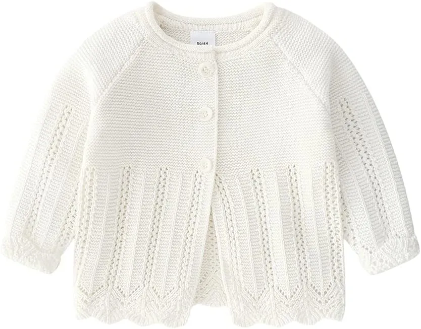 Baby Girls Knitted Cardigan Sweater Crewneck Knit Crochet Button Closure Cardigan Tops Coat Outwear for Toddler
