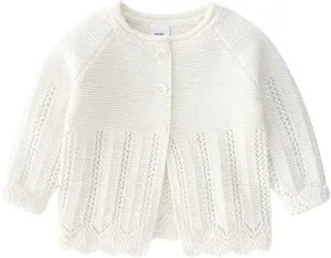 Baby Girls Knitted Cardigan Sweater Crewneck Knit Crochet Button Closure Cardigan Tops Coat Outwear for Toddler