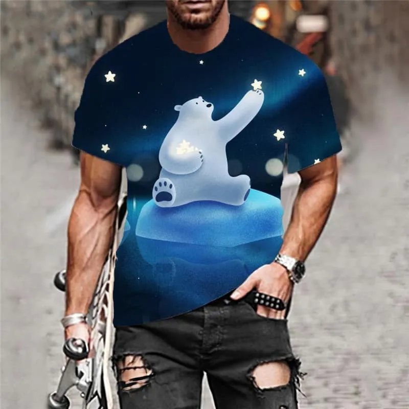 Bear T shirt Men Animal T-shirts 3d Star Tshirts Casual Lovely Funny T shirts