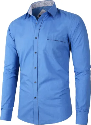 Beninos Men's Casual Long Sleeve Stretch Dress Shirt Wrinkle-Free Slim Fit Button Down Shirts