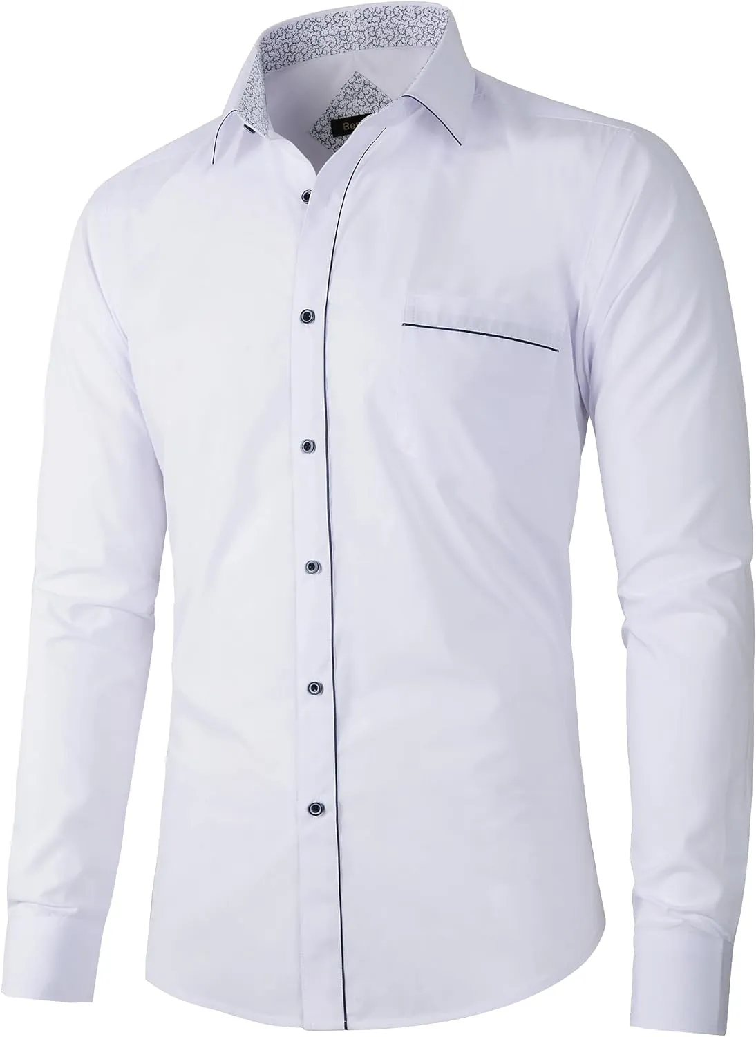 Beninos Men's Casual Long Sleeve Stretch Dress Shirt Wrinkle-Free Slim Fit Button Down Shirts