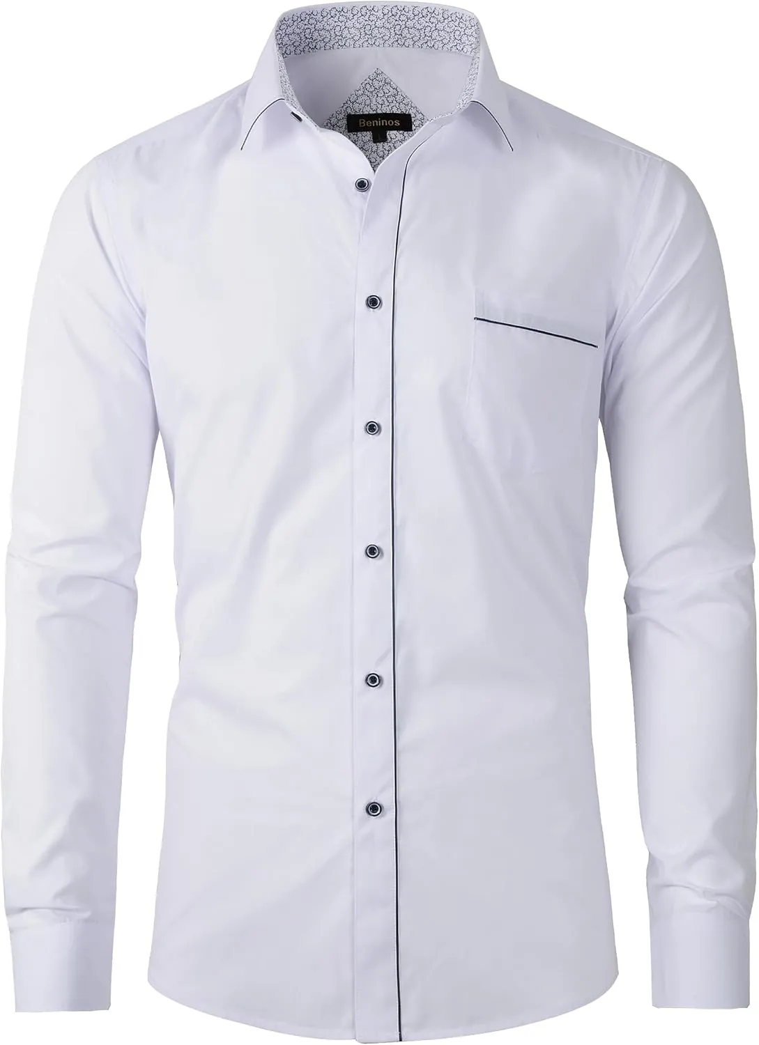 Beninos Men's Casual Long Sleeve Stretch Dress Shirt Wrinkle-Free Slim Fit Button Down Shirts