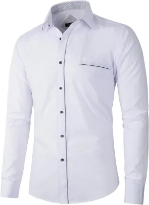 Beninos Men's Casual Long Sleeve Stretch Dress Shirt Wrinkle-Free Slim Fit Button Down Shirts
