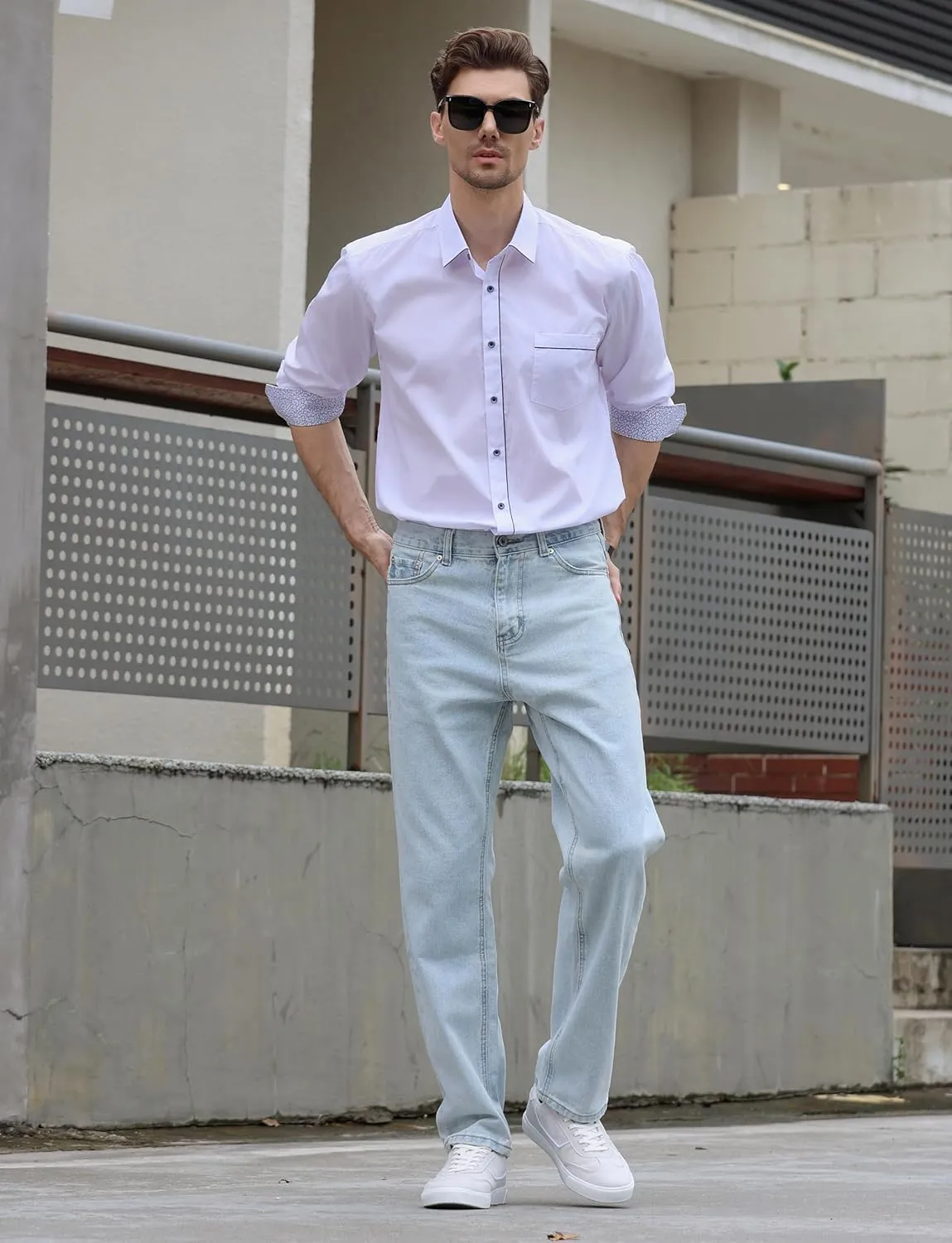 Beninos Men's Casual Long Sleeve Stretch Dress Shirt Wrinkle-Free Slim Fit Button Down Shirts
