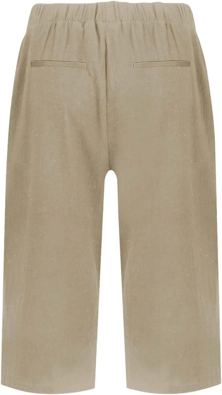 Bermuda Shorts for Women Wide Leg Linen Knee Length Summer Casual Long Shorts Loose High Waisted Short with Pockets