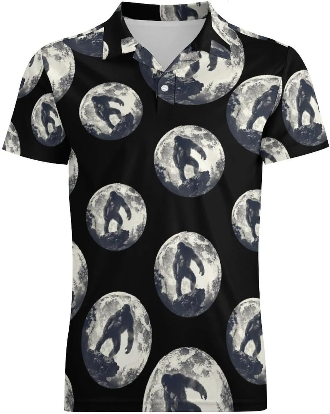 Bigfoot Moon Sasquatch Men's Polo Shirt Short Sleeve Casual Athletic Quick Dry Golf T-Shirts