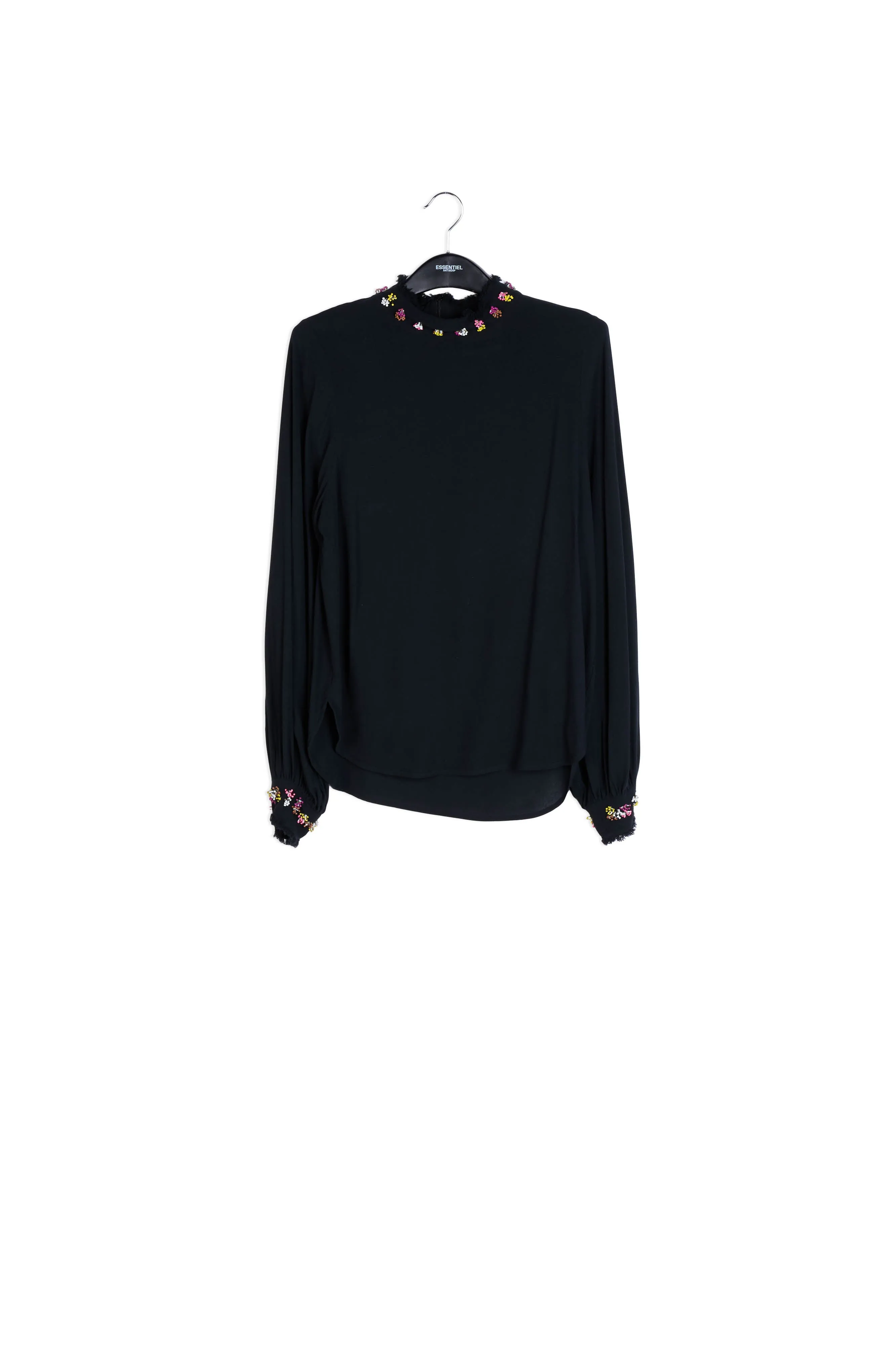 Black high neck top with bead embellishments