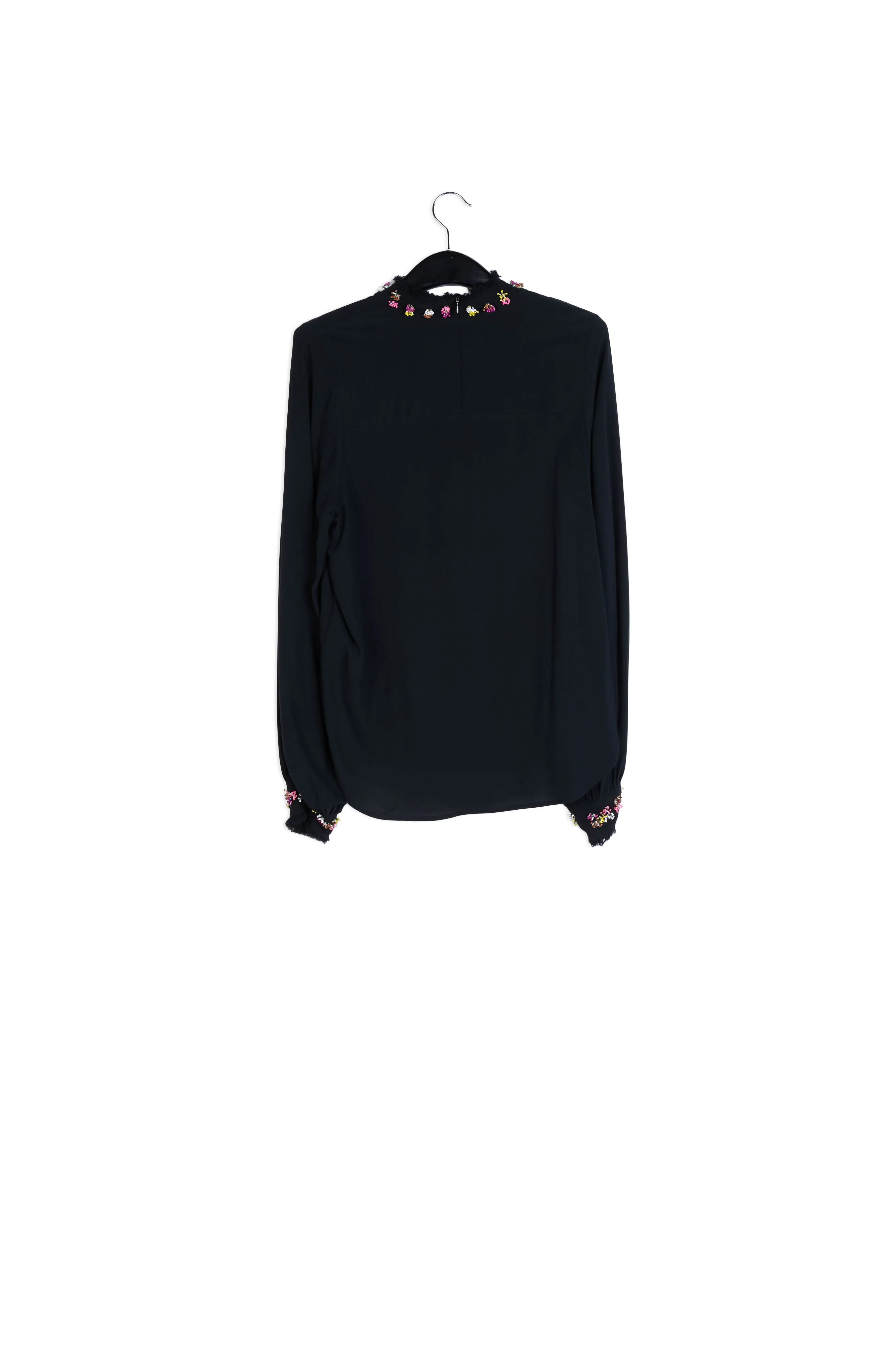 Black high neck top with bead embellishments