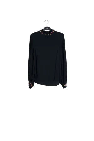 Black high neck top with bead embellishments
