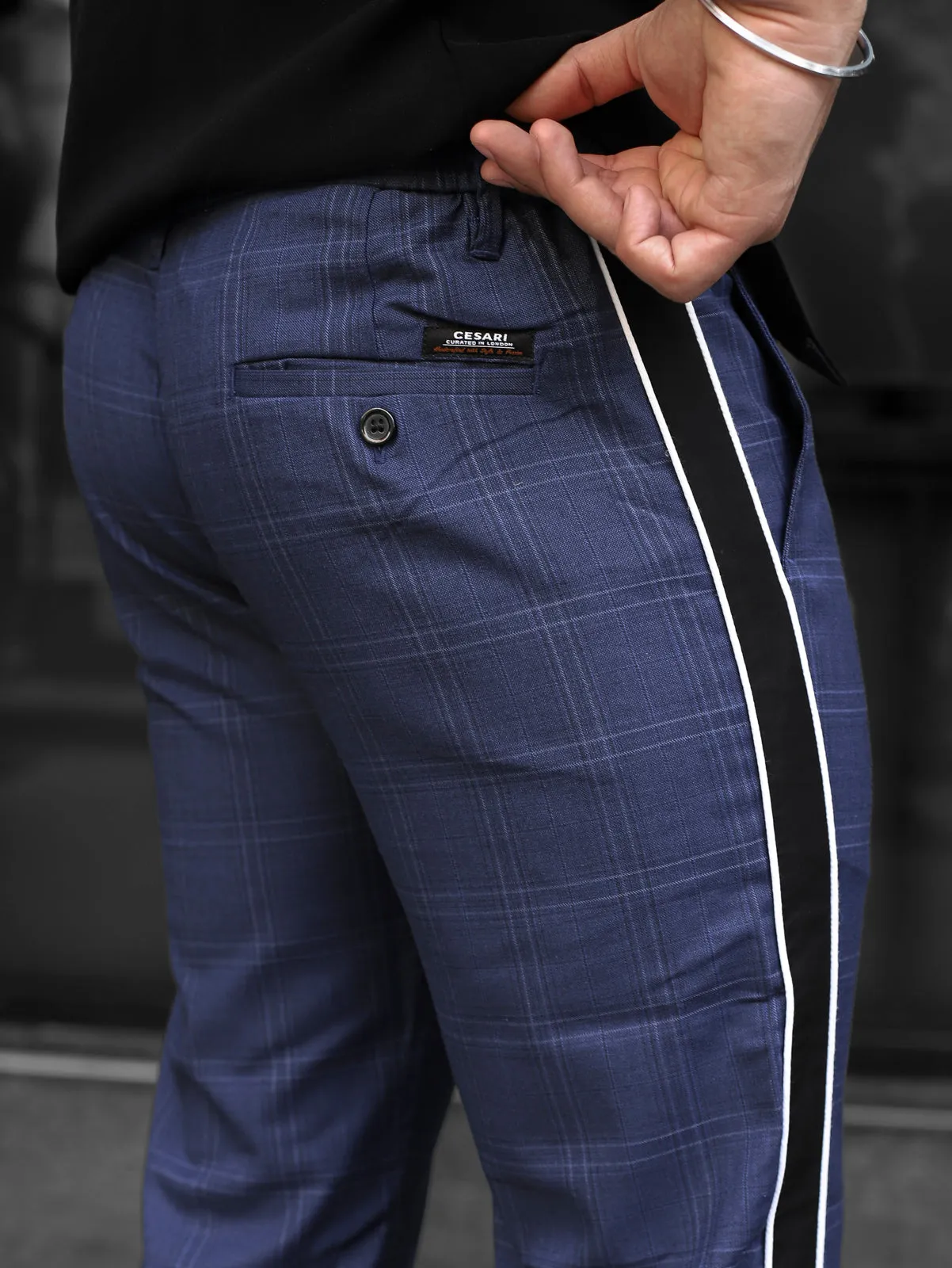 Blue Side Tape Check Pants