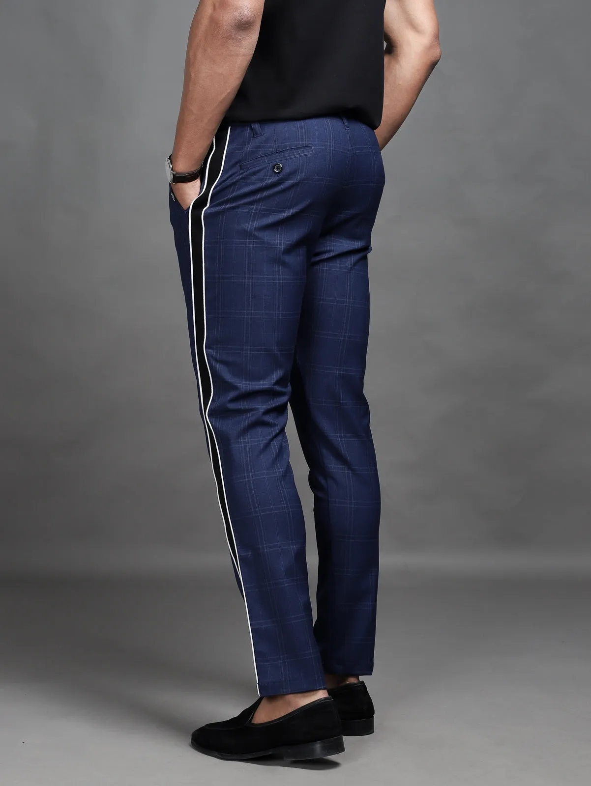 Blue Side Tape Check Pants