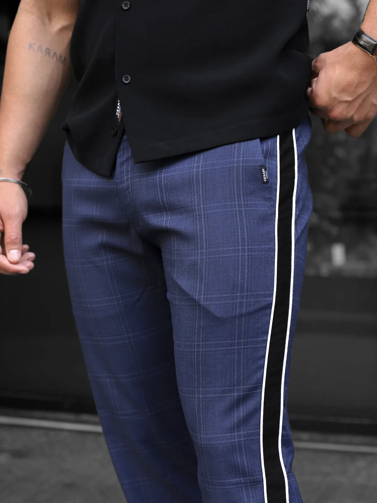 Blue Side Tape Check Pants