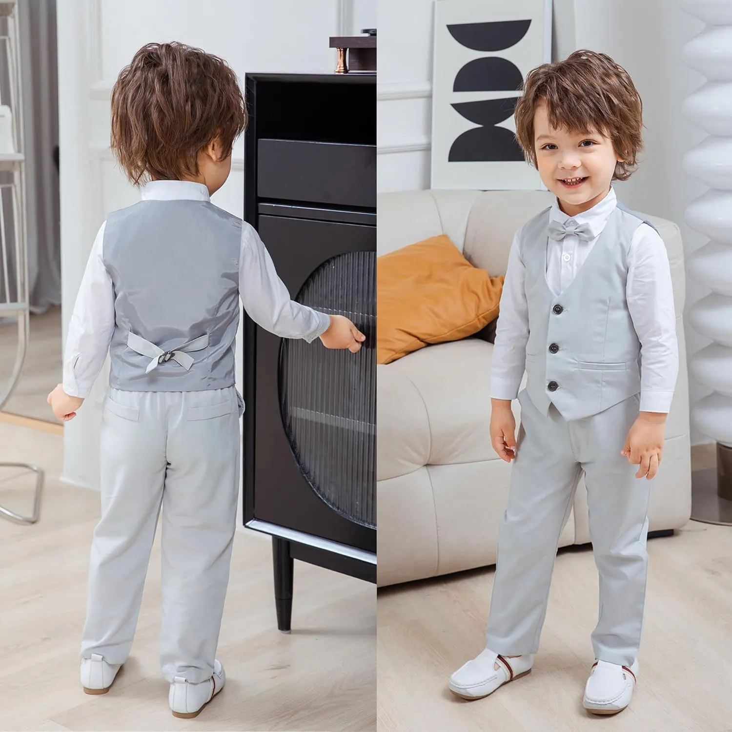 Boys 3Pcs Clothing Sets Cotton Long Sleeve Bowtie Shirts  Vest  Pants Casual Suit