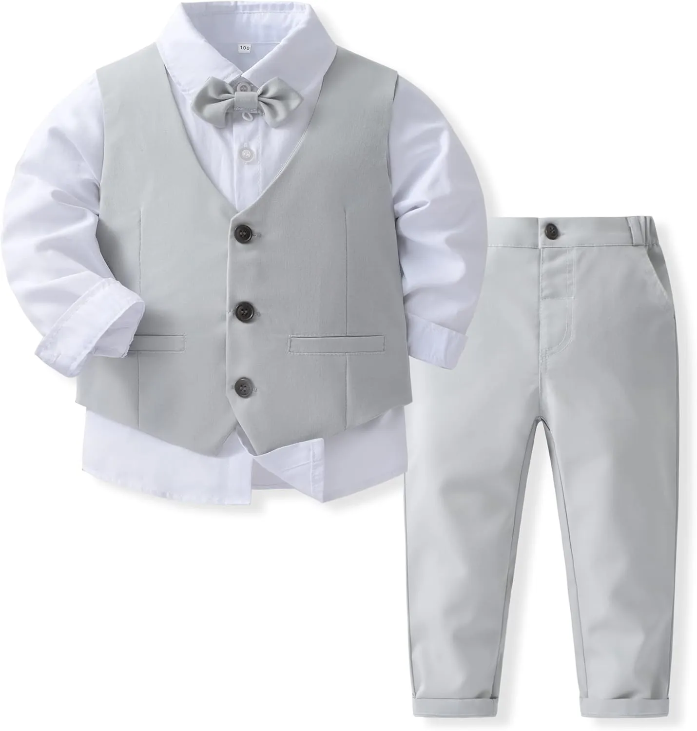 Boys 3Pcs Clothing Sets Cotton Long Sleeve Bowtie Shirts  Vest  Pants Casual Suit