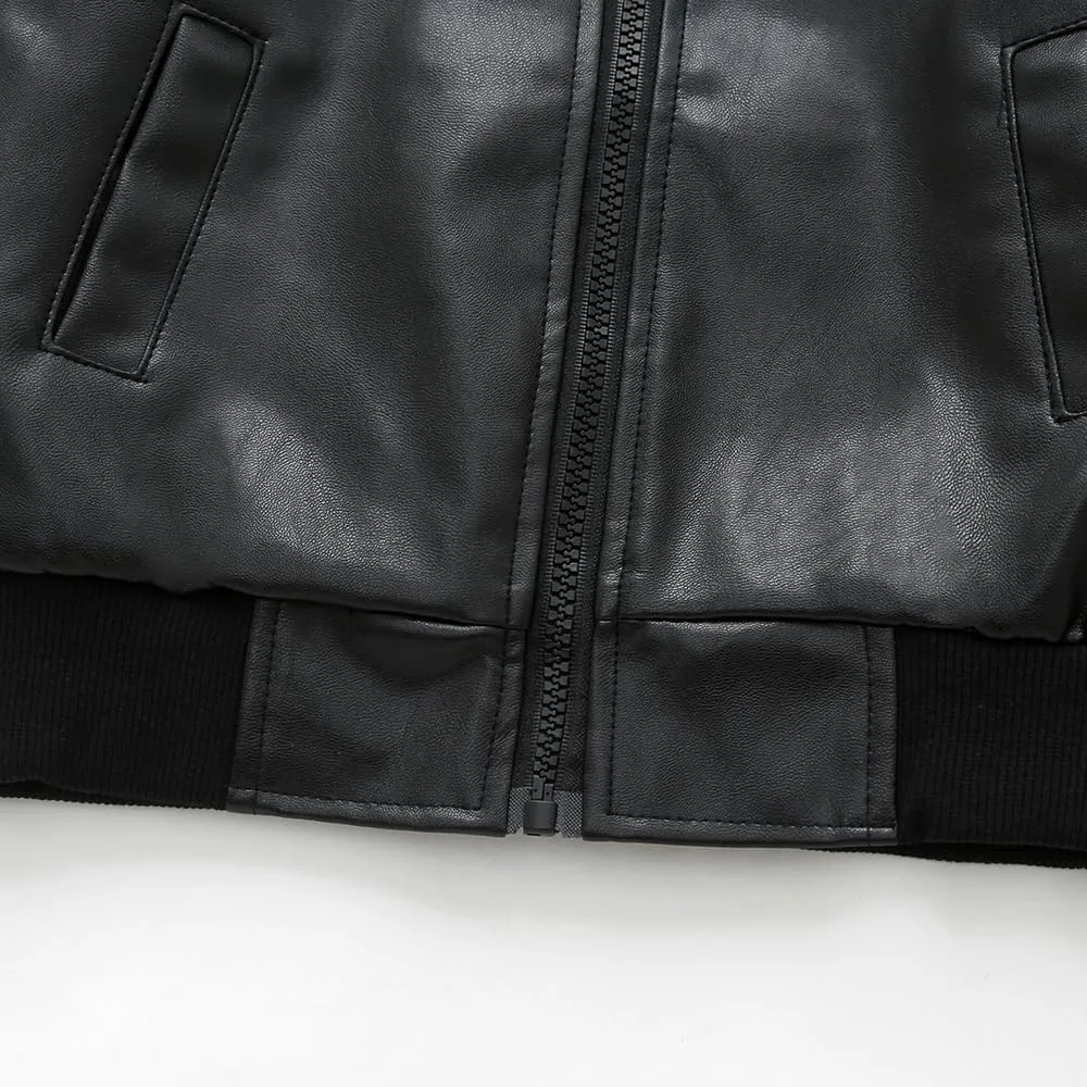Boys Fashion PU Leather Motorcycle Jacket kids Faux Leather Jackets Coat Children's Outerwear Black 3-13 Years