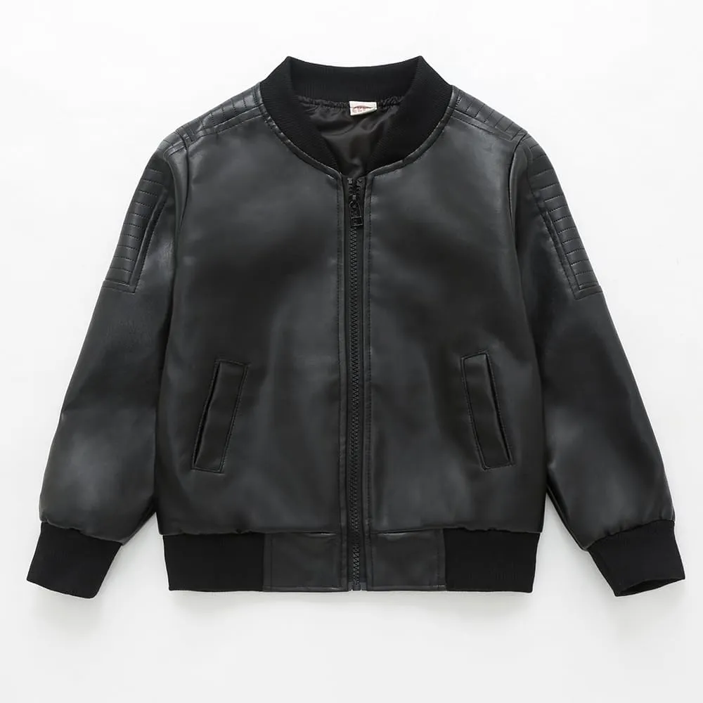 Boys Fashion PU Leather Motorcycle Jacket kids Faux Leather Jackets Coat Children's Outerwear Black 3-13 Years