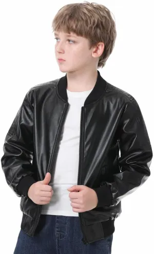 Boys Fashion PU Leather Motorcycle Jacket kids Faux Leather Jackets Coat Children's Outerwear Black 3-13 Years