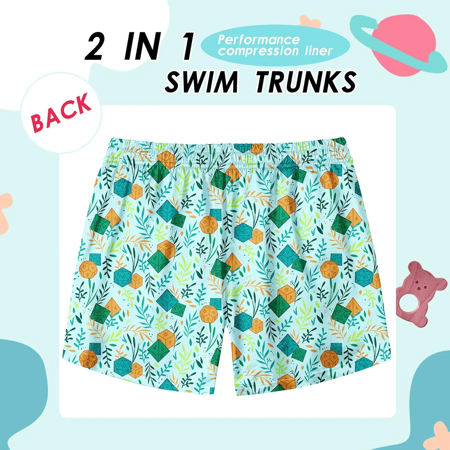 Boys Swim Trunks with Compression Liner Boys Stretch Swim Shorts Quick Dry 2 in 1 Beach Shorts 4-17 Y