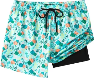 Boys Swim Trunks with Compression Liner Boys Stretch Swim Shorts Quick Dry 2 in 1 Beach Shorts 4-17 Y