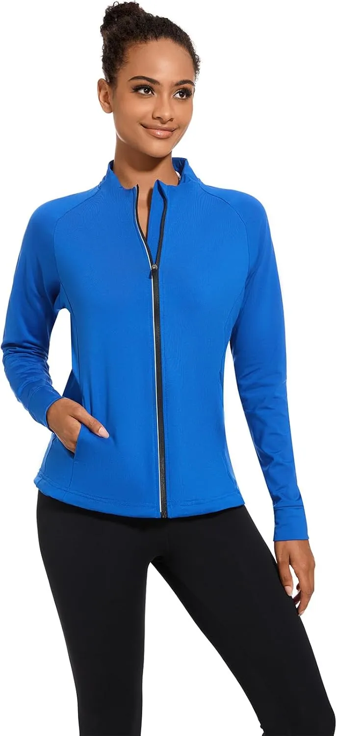 bpbtti Women's Polar Fleece Zip Up Workout Jackets with Pockets Slim Fit Cottony Soft Jacket for Running Athletic Yoga