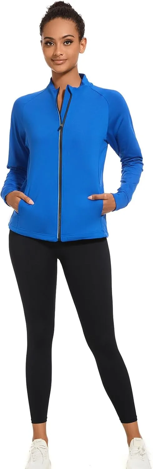 bpbtti Women's Polar Fleece Zip Up Workout Jackets with Pockets Slim Fit Cottony Soft Jacket for Running Athletic Yoga