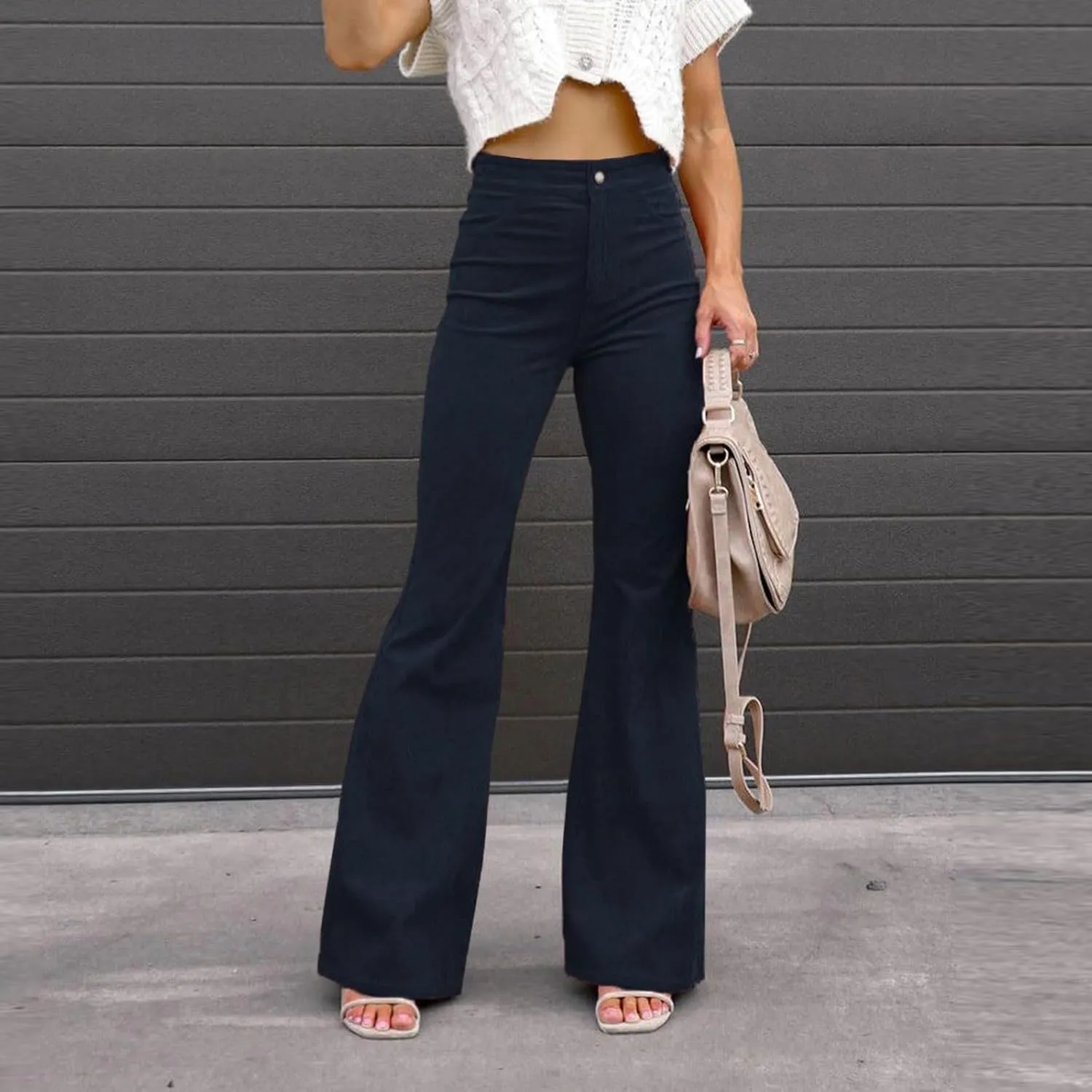 Business Casual Pants for Women Trendy Elastic High Waist Flare Pant Elegant Sexy Solid Slim Fit Trousers with Pocket