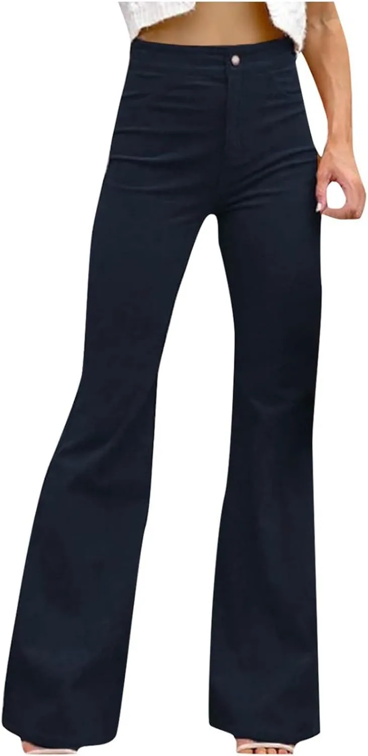 Business Casual Pants for Women Trendy Elastic High Waist Flare Pant Elegant Sexy Solid Slim Fit Trousers with Pocket