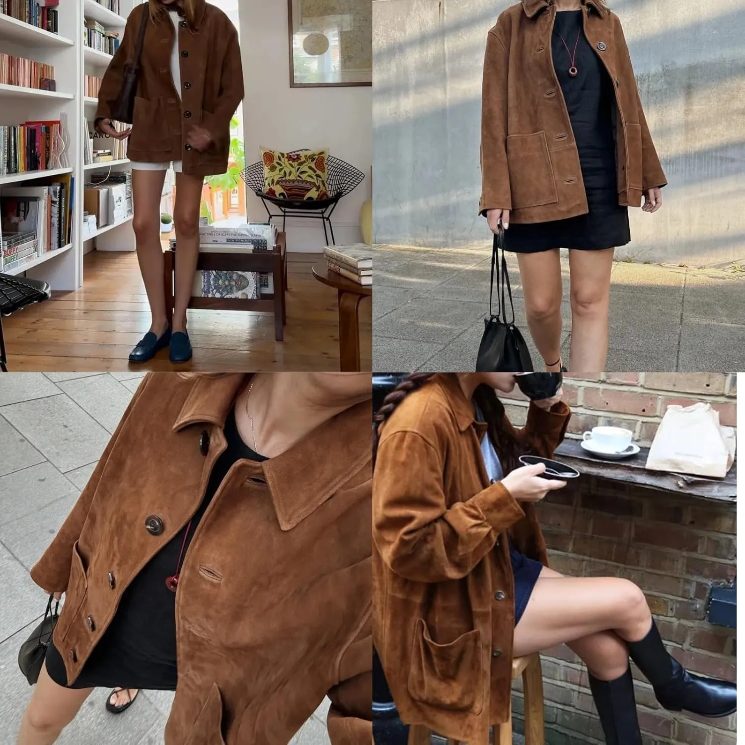 Button Down Suede Jacket Women Y2k Streetwear Oversized Coat Faux Leather Bomber Jacket Fall Fashion 2024 Winter