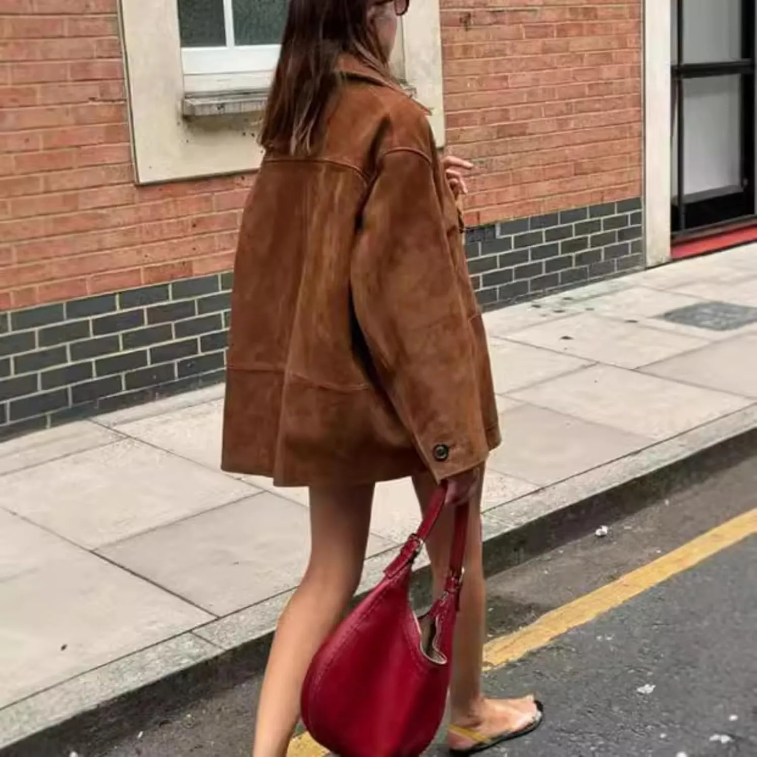 Button Down Suede Jacket Women Y2k Streetwear Oversized Coat Faux Leather Bomber Jacket Fall Fashion 2024 Winter