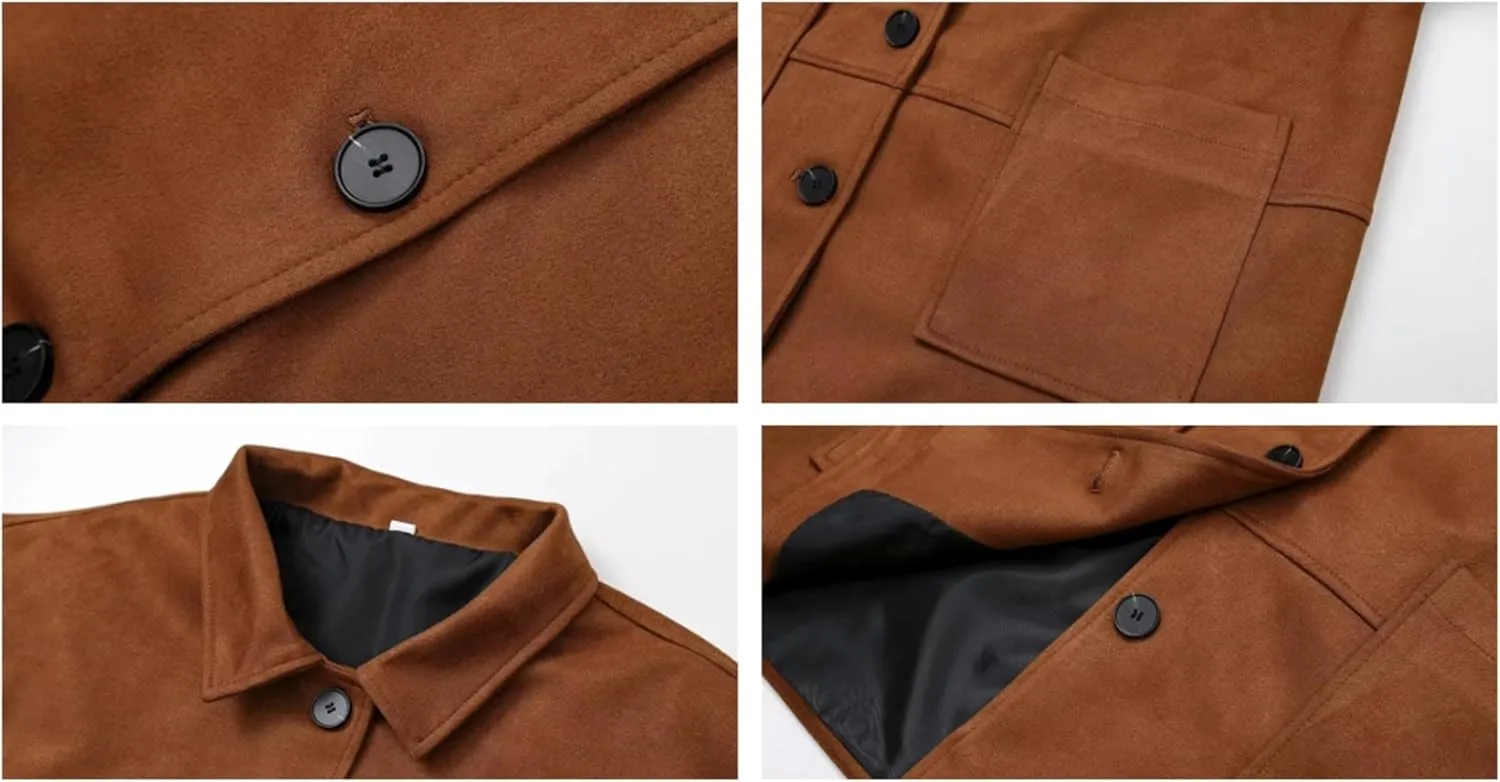 Button Down Suede Jacket Women Y2k Streetwear Oversized Coat Faux Leather Bomber Jacket Fall Fashion 2024 Winter