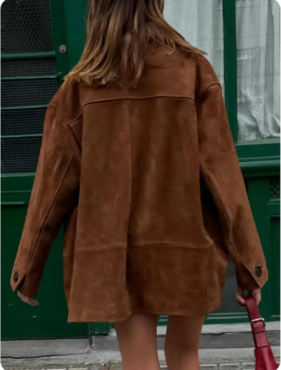 Button Down Suede Jacket Women Y2k Streetwear Oversized Coat Faux Leather Bomber Jacket Fall Fashion 2024 Winter
