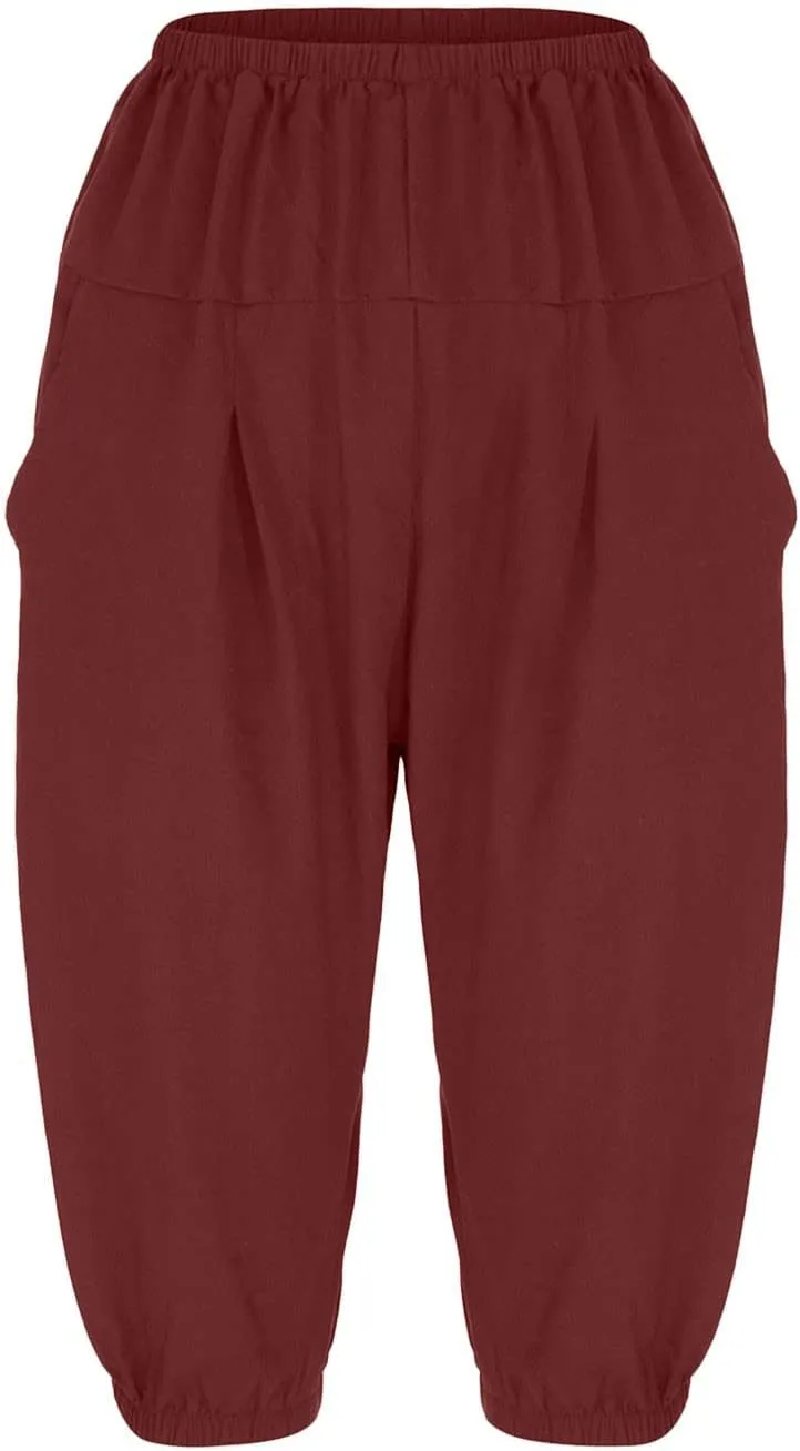 BZGTZT Capri Pants for Women Summer Fashion High Waist Elastic Cropped Trousers Wide Leg Casual Linen Pants with Pocket