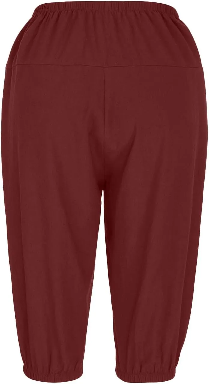 BZGTZT Capri Pants for Women Summer Fashion High Waist Elastic Cropped Trousers Wide Leg Casual Linen Pants with Pocket
